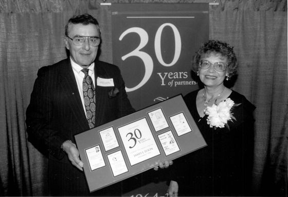 Jim Elson and wife Nancy at 9/1994 retirement presentation